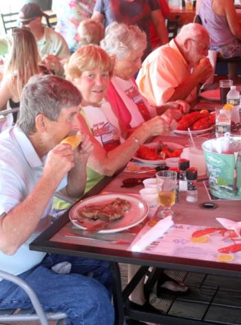 Bill and Kathleen Hallinan enjoy the meal. STEVE EDWARDS/Boothbay Register