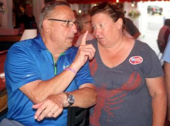 Paul LePage and Jennie Mitchell share a fun moment. STEVE EDWARDS/Boothbay Register