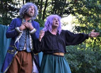 Soren Barker and Roosevelt Bishop in a scene from “The Complete Works of William Shakespeare (abridged),” originally performed outdoors in early August. See it indoors this month! Ellie Busby photo