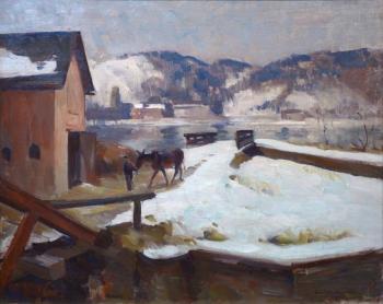 John Fulton Folinsbee - (American, 1892-1972) - “Mule Barn,” - oil on canvas. Courtesy of Wiscasset Bay Gallery
John Fulton Folinsbee