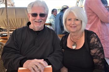 Jim and Marcia Merrins of Fredonia, New York enjoy one of their back-to-back sailing adventures. LISA KRISTOFF/Boothbay Register