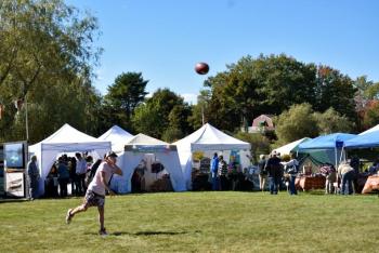 The Village Green is a great space for games. Heads up! LISA KRISTOFF/Boothbay Register
