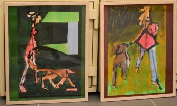 John Vander’s dog walkers from his new show “Tourist Season” at Gold/Smith Gallery.