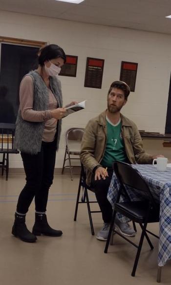 Mallory Adams and Soren Barker rehearse a scene from “Halfway There” playing at the Lincoln Theater. Abbi Bickford photo
