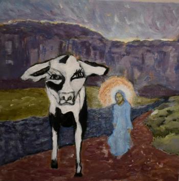 “Jesus Walks His Holy Cow (!) At Dusk” by Alijah Shien. Alijah Shien