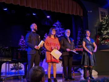Carolers, from left: Tommy Waltz, Abbey Hutchins, John Adams and Devin Dukes. CANDI JONETH/Boothbay Register
