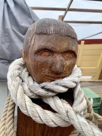 One of the knight heads Bristol’s Fred Gosbee made in fellow volunteers’ likenesses. SUSAN JOHNS/Wiscasset Newspaper