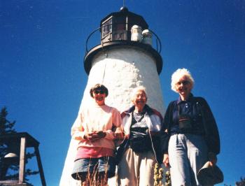 Granddaughters Helen Baker, Beatrice Lord and Marjorie Blood visit Burnt Island in 2000. Courtesy photo