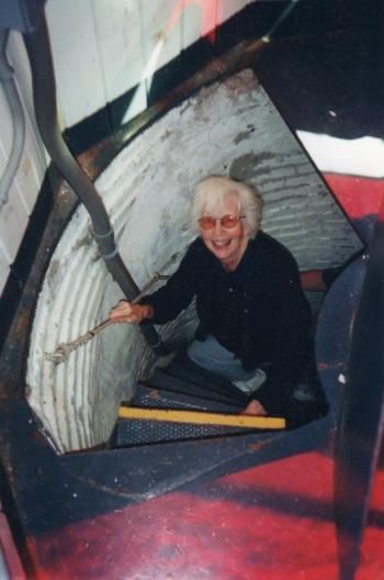 Marjorie Blood climbing the tower’s stairs. Courtesy photo
