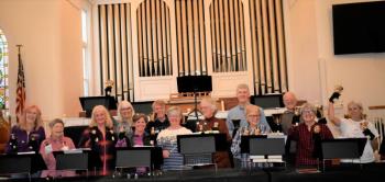The Bell Choir of the Congregational Church of Boothbay Harbor rehearses for the March 5 concert. LISA KRISTOFF/Boothbay Register