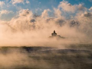 Saturday, just after sunrise, of Cuckolds Light from Town Landing (Southport/Newagan). Lisa Dingle photo
