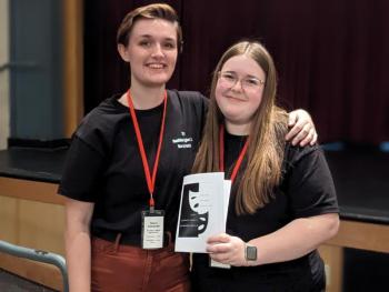 Grace Campbell and Rachel Barter win student writer awards at the 2023 Maine Drama Festival. CANDI JONETH/Boothbay Register