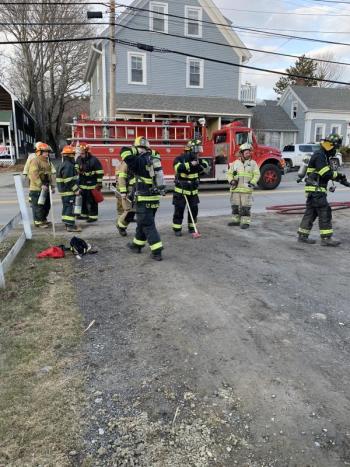 Firefighters get ready to enter the house. KEVIN BURNHAM/Boothbay Register