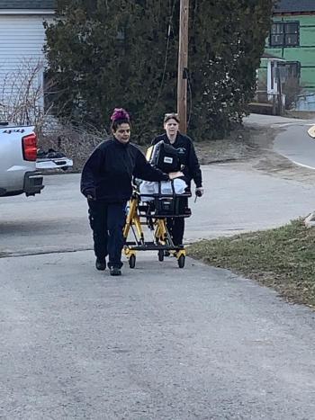 Boothbay Region Ambulance Service members arrive. KEVIN BURNHAM/Boothbay Register