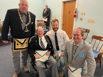 Pictured from left are Right Worshipful Mike Alley DDGM 10th Masonic District, Brother Ralph “Skip” Welch, Brother Aaron Dickinson and Brother John Rideout. Courtesy photo