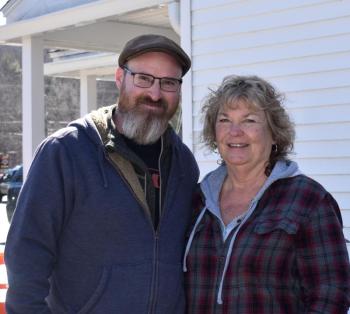 Emcee and DJ Darrell Gudroe with Kareen Nelson, Auxiliary president. LISA KRISTOFF/Boothbay Register
