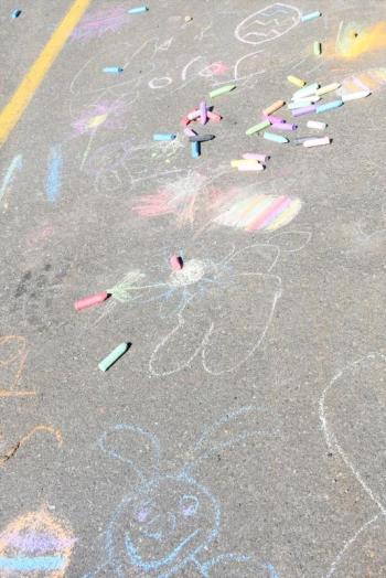 After everyone went home, only the chalk drawings remained from the eggceptional Easter Egg Hunt. LISA KRISTOFF/Boothbay Register