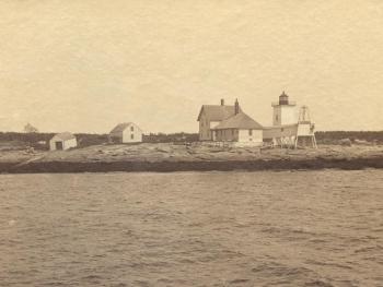 Hendricks Head Light Station circa 1890. Left to right: boathouse, barn for horses, dwelling, lighthouse and bell tower. Courtesy of National Archives