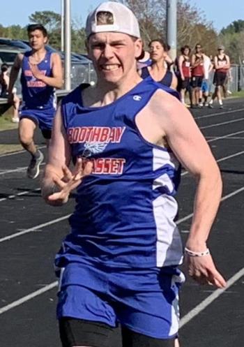 Boothbay/Wiscasset’s Alton King was a member of the winning 4X100 relay team May 9 in the conference meet held in Wiscasset. BILL PEARSON/Boothbay Register
