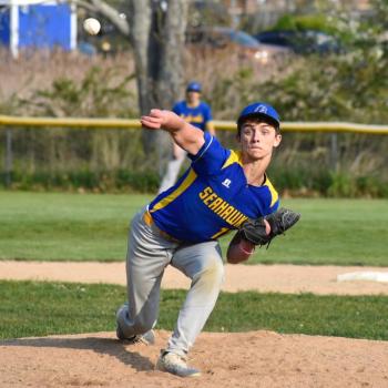Seahawk Liam Jacobs pitches against Oak Hill. FRITZ FREUDENBERGER/Boothbay Register