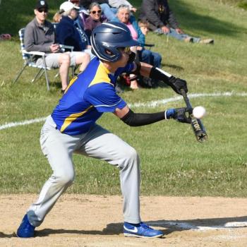 BRHS’ Aidric Canada tries a bunt. FRITZ FREUDENBERGER/Boothbay Register