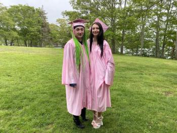 Kyra Blake and Jonny Rines celebrate graduating from adult education and receiving their HiSETs. ISABELLE CURTIS/Boothbay Register