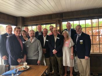 Attendees at the Commodores Lunch included, from left, front row P/C DIck Wood, P/C Tim Parker; second row: V/C Aaron Rugh, R/C Kristen King, Commodore Brent King, P/C Joe Blake, P/C Susan Pope, P/C George Hamilton; third row: P/C Steve Arkley, P/C Bill George, P/C Bob Wheeler, and P/C Skip Williams. Courtesy of Dana Mulholland