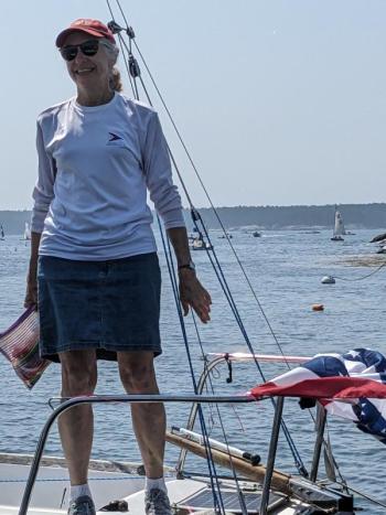Anne Grimes Rand aboard Razzle. CANDI JONETH/Boothbay Register