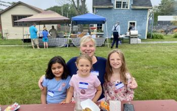 Emily Hodgdon, granddaughter of BRVM founder George McEvoy, Ella Rice, Hannah Wayda and her daughter, Kaylee Wayda. ISABELLE CURTIS/Boothbay Register