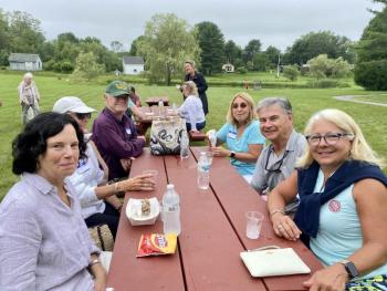 George McEvoy, third from left, and friends. ISABELLE CURTIS/Boothbay Register