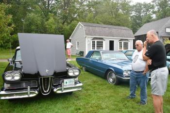 Dennis Vieira, left, talks about his all-original, never restored Edsel. FRITZ FREUDENBERGER/Boothbay Register