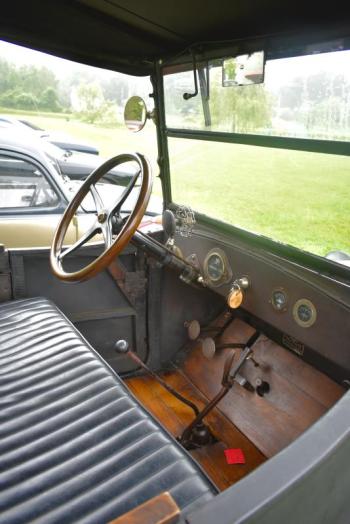 The interior of a 1922 Chevrolet equipped with a modest air cooling system for the driver. FRITZ FREUDENBERGER/Boothbay Register