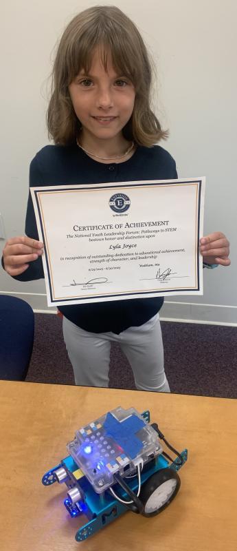 Lyla Joyce displays a certificate she received last month at the National Youth Leadership Forum in Waltham, Massachusetts. BILL PEARSON/Boothbay Register