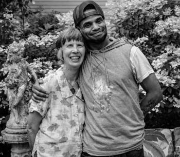 Wiscasset resident Lucia Droby and her son Jon Burns. “I’m one of the lucky mothers. My son is alive and in recovery.” View this and other ‘Lights of Lincoln County’ portraits by Charles Richards during Wiscasset Art Walk, Charles Richards photo