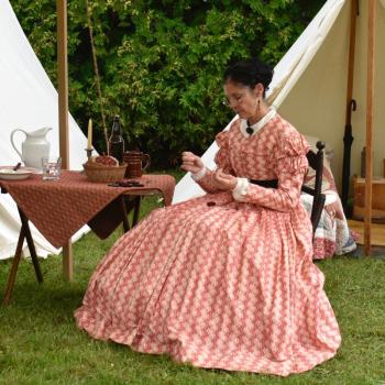 Dianne Thompson sews a penny rug. FRITZ FREUDENBERGER/Boothbay Register