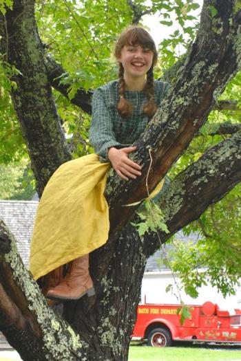Hadassah Rego, 11, said climbing a tree like this would be “deemed unladylike, according to women of the time.” FRITZ FREUDENBERGER/Boothbay Register