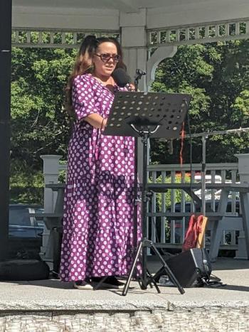 Jenny Jordan sings to honor her son Stevie, who died in 2019 from overdose. CANDI JONETH/Boothbay Register