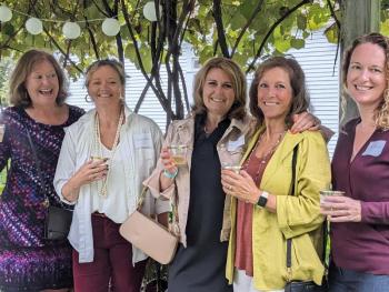 From left, Monique McRae, Alyssa Allen, Nicci Kimball, Lorna Weber and Kimberly Averill enjoy LCHA’s annual Preservation Party Sept. 10. CANDI JONETH/Boothbay Register