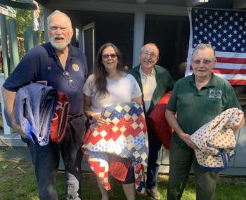 These four Boothbay region veterans received “Quilts of Appreciation” Sept. 17 during a ceremony in Nobleboro celebrating 13 veterans for their service. Pictured, from left, Ed Harmon, Robin Ford, David Patch and Arthur Richardson. BILL PEARSON/Boothbay Register