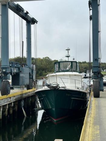 Hauling out at Hodgdon Yachts. Courtesy photo
