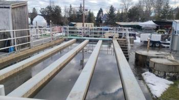 Sewer District contact tank backing up during the January 2023 king tide. Courtesy photo