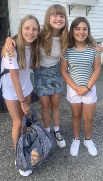 These sixth graders start their final year at Southport Central School on Sept. 5. Pictured, from left, Mabel Kaler, Jessie Ullo and Kayla Watts. BILL PEARSON/Boothbay Register