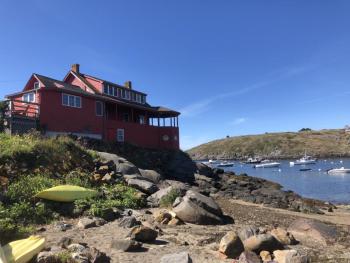 The “red house,” source of inspiration for many an artist, is one of the striking sites you can see while birding on Monhegan Island. Courtesy of Jeff Wells #bird-column, #birds, #jeff and allison wells, #maine, #monhegan island, #boothbay register, #red house