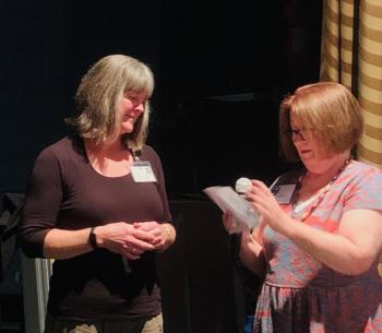 The Auxiliary donates $6,500 to the District Nurse Assoc. Nurse Lauri Andrews, left, who visits residents over age 65 in their Boothbay area homes. Courtesy photo