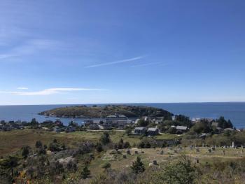 Even birders make the trek up the hill for this iconic view on Monhegan, looking out toward nearby Manana Island. Courtesy of Jeff Wells #bird-column, #birds, #jeff and allison wells, #maine, #monhegan island, #boothbay register