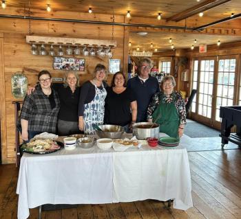 Ready to serve the first Community Lunch of the season at Brady’s are, from left, Jennifer Adams, Kris Ward, Betty Jeanne Maddocks, Lisa Hallinan, Sewall Maddocks and Tancy Mitchell. Jen Mitchell photo