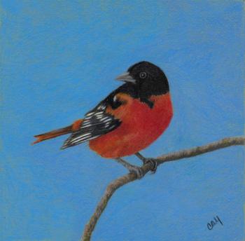 “Oriole and Blue Sky” by Cheryl Young. More or the artist’s work is featured in the holiday show at the Grill. Courtesy of the venue Cheryl Young