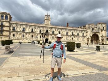 Mark Spencer’s “I did it!” photo with the Santiago de Compostela Cathedral in the background. Courtesy photo