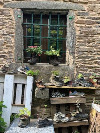 Lost walking shoes become planters along The Way of St. James. Andrea Neilsen photo