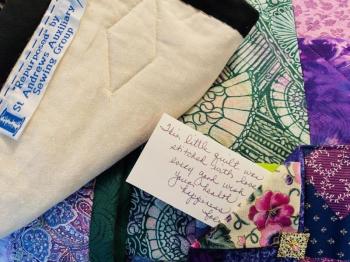 Quilts to the Infusion Center contained positive messages in each pocket. Courtesy photo